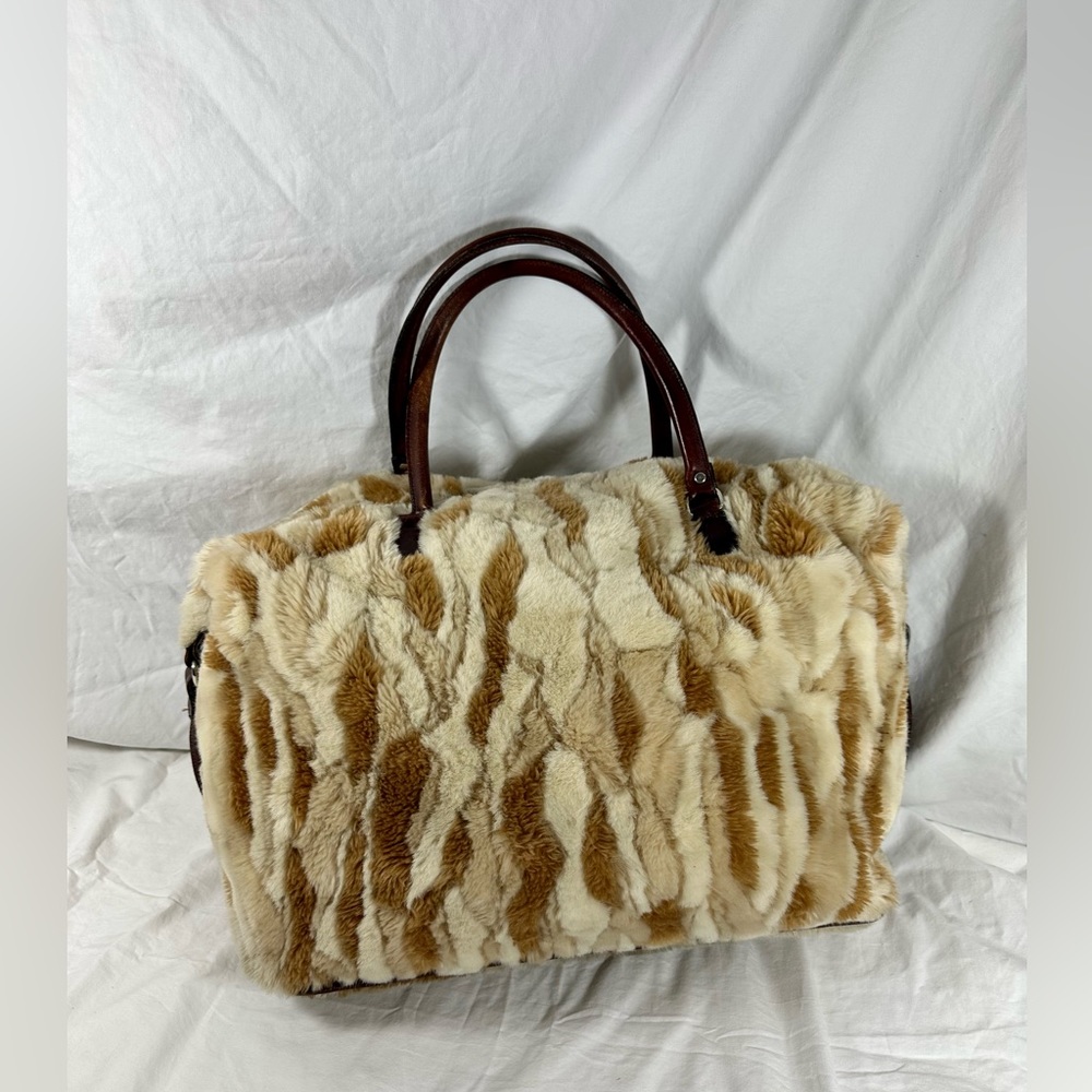 Genuine RAVIANI faux fur beige white duffle travel bag